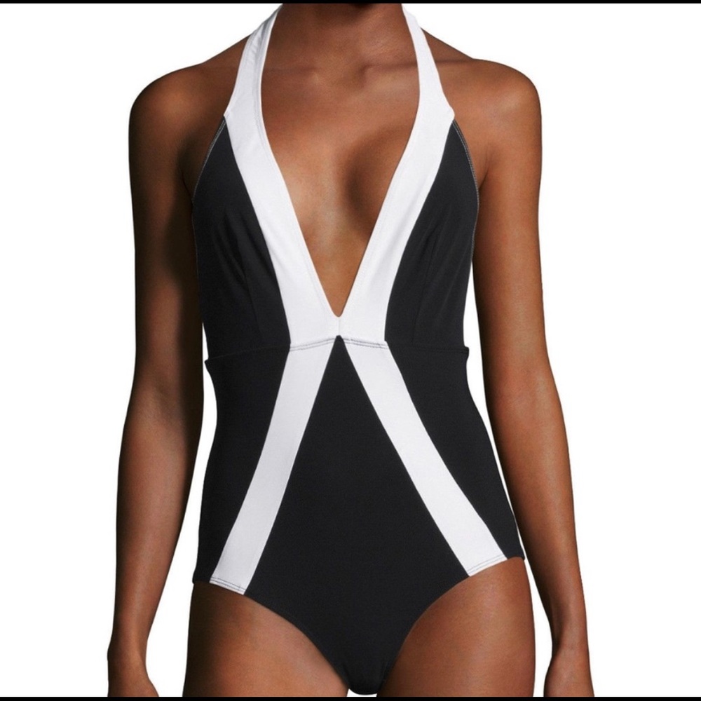 Flagpole Jade Plunge Halter One-Piece Swimsuit L